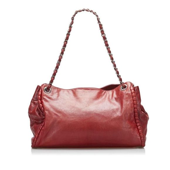 Chanel Coco Mark Chain Shoulder Bag Tote Bag Red Leather - Picture 3 of 8